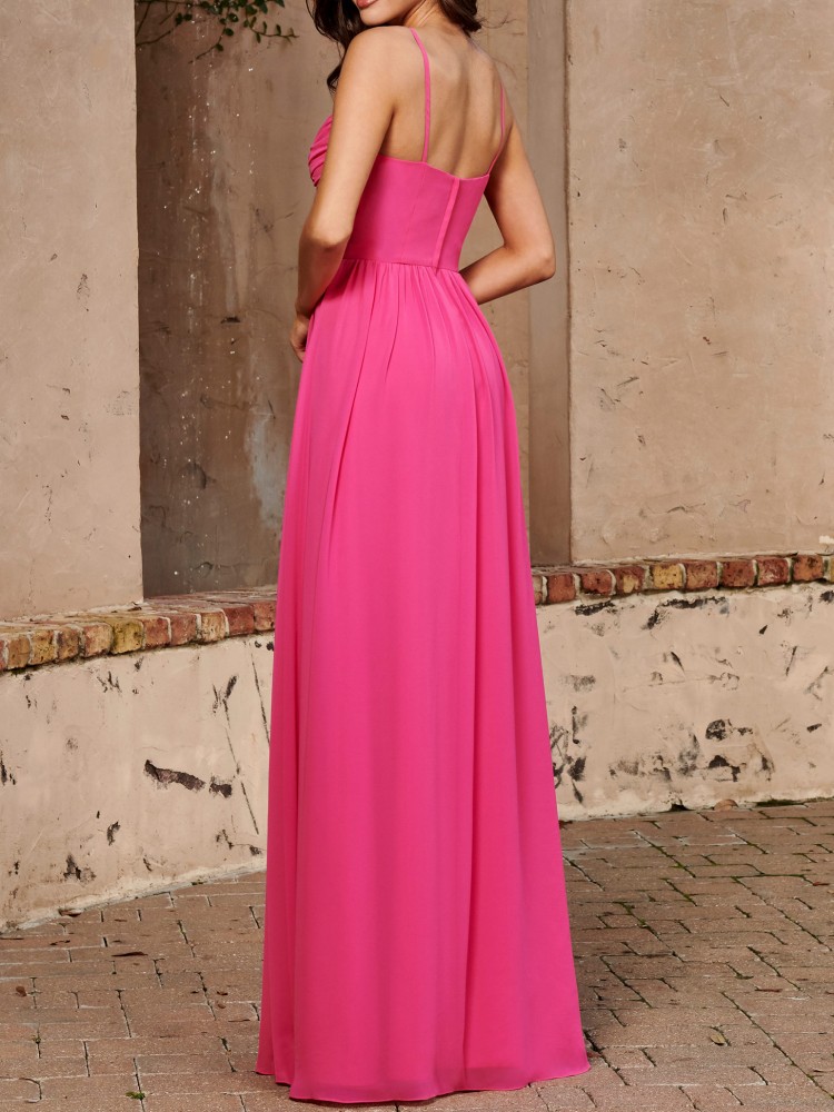 Fuchsia Bridesmaid Dress Chiffon Long Wedding Party Gowns