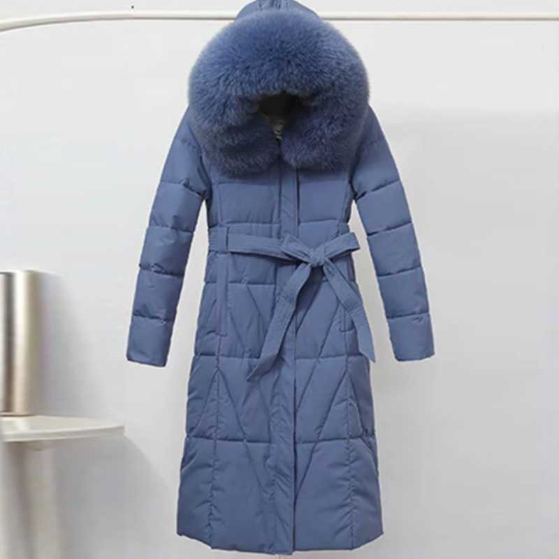 Winter Women Vintage Solid Sash Tie Up Down Long Jackets Office Lady Elegant Warm White Duck Down Windbreak Coats 210819