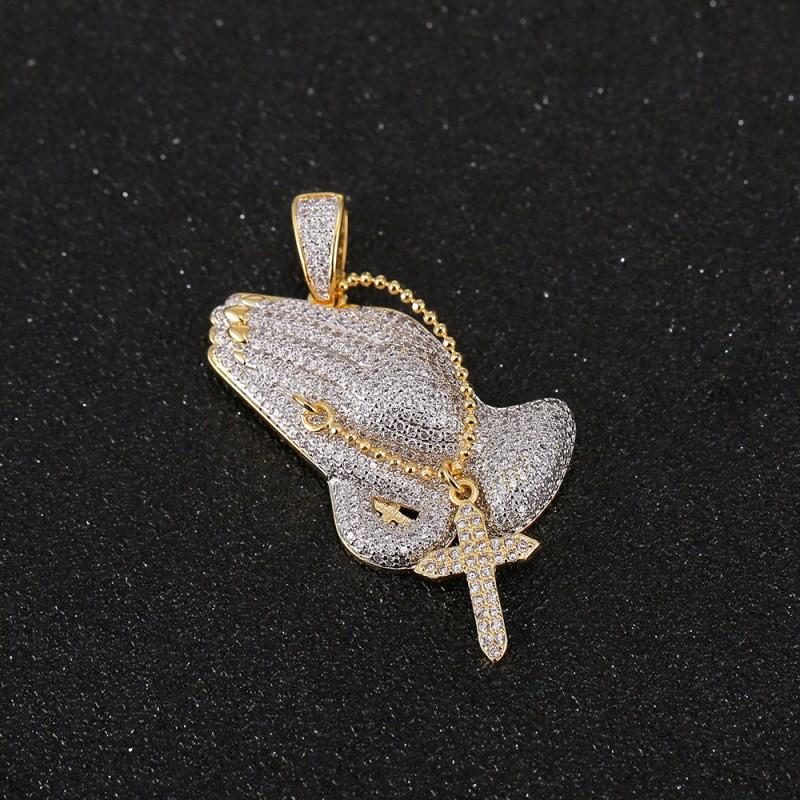 Pendant Necklaces Iced Out Cubic Zircon Praying Hands With Charms Necklace Fashion Luxury Hip Hop Designer Jewelry