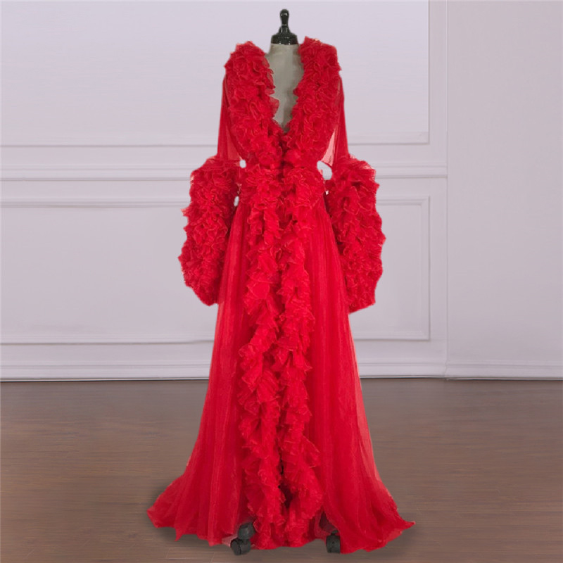 Summer Sexy Wedding Robes Women Tiered Ruffles Long Sleeve Dress Robe Formal Event Overlay Sleepwear Nightgowns