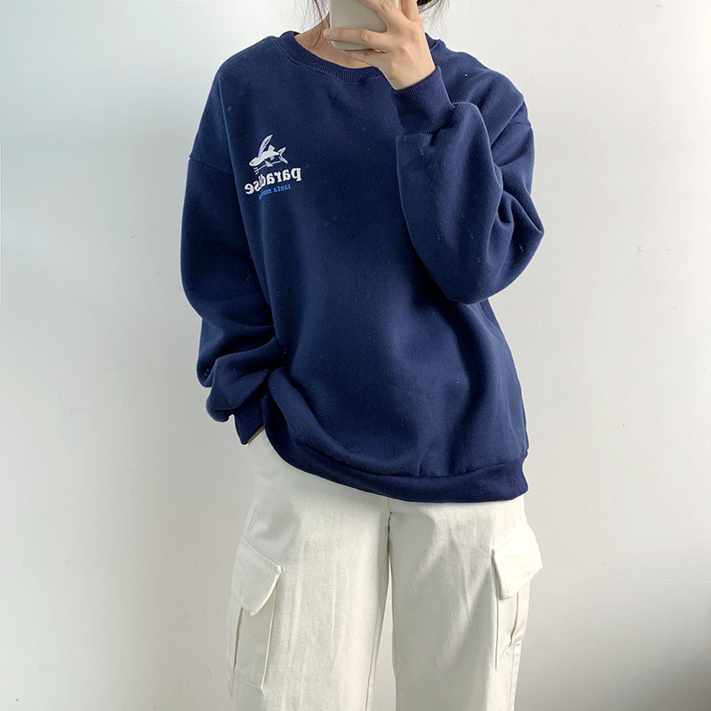 Mooirue Spring Women Sweathshirt Fish Printed Gray White Blue Boyfriend Pullovers Tops T200904