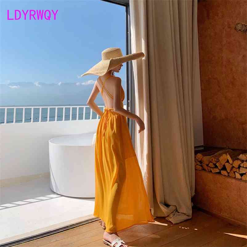 LDYRWQY summer Korean fashion chiffon open back sexy solid color beach dress Office Lady Polyester 210603, Yellow
LDYRWQY summer Korean fashion chiffon open back sexy solid color beach dress Office Lady Polyester 210603, Yellow