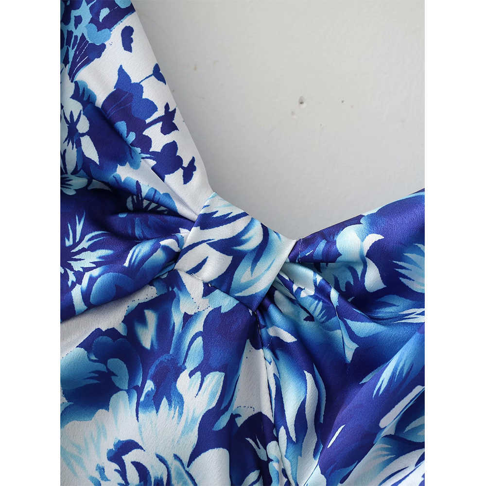 Summer Floral Draped Dress Women Vintage Casual Fashion Chic Lady Short Dress Women 210709