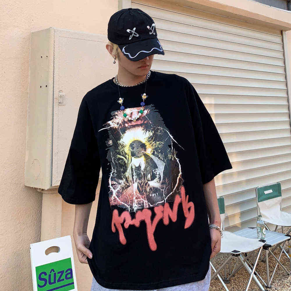 Men's Double-Sided Printed Tee Shirt Hip Hop Style T-shirt For Men Summer Oversized Cotton Short-sleeved Tees 210603