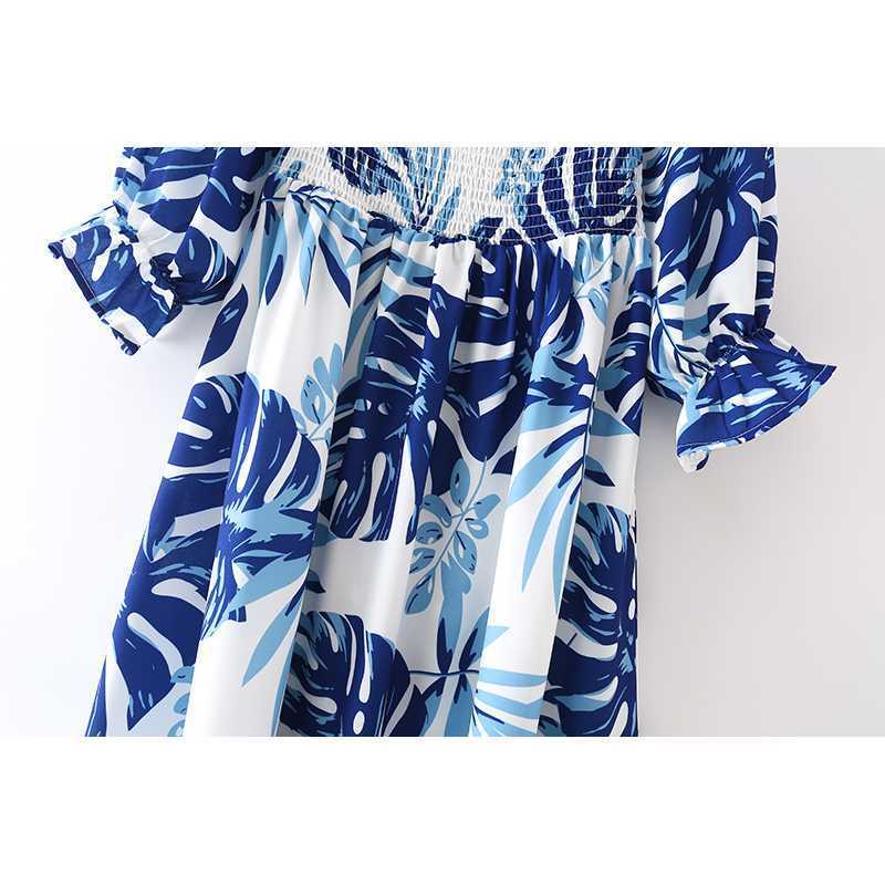 Summer Women Vintage Printed Dress Fashion Off Shoulder Sleeves Smocked Midi Boho Dresses Woman Robe 210709