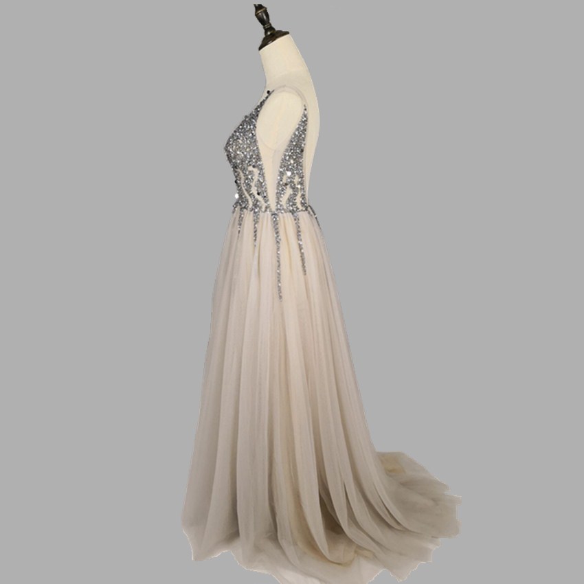 Sexy Deep V-Neck Side Split Long Evening Dress 2022 New Arrivals Backless Sparkly High Slit See Through Abendkleider Lang