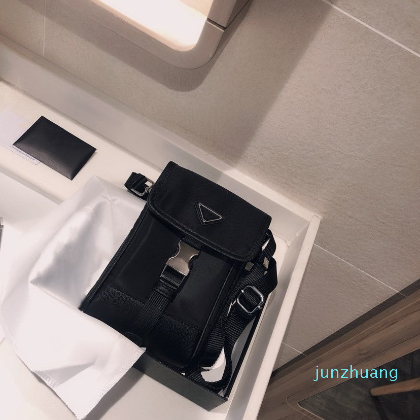 Designer- Black Mini Unisex shoulder bag cool mobile phone bags Metal buckle Classic Triangle emblem Purse Nylon wallet
Designer- Black Mini Unisex shoulder bag cool mobile phone bags Metal buckle Classic Triangle emblem Purse Nylon wallet