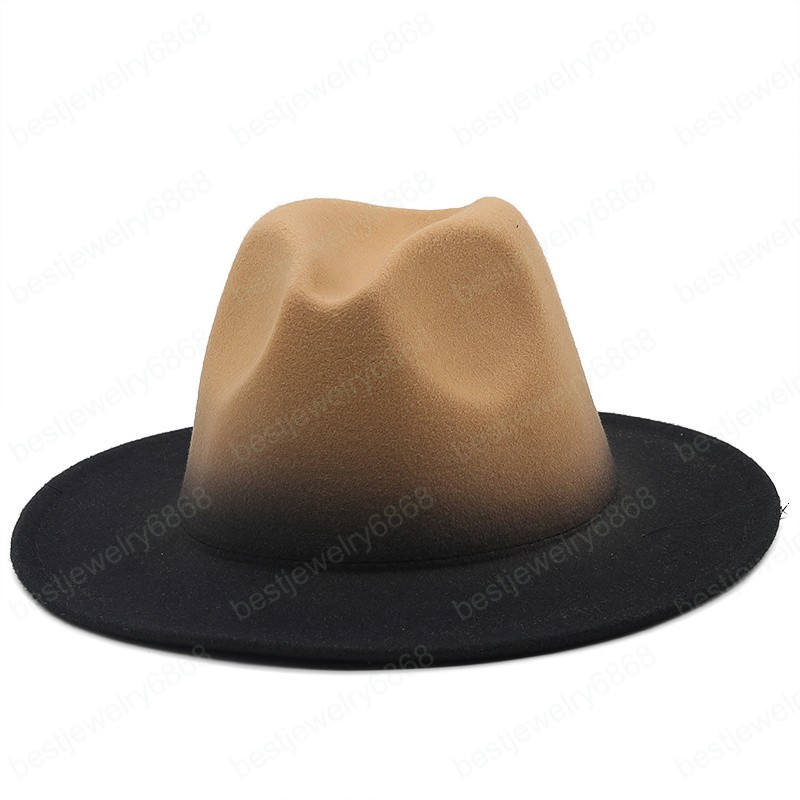 Simple Women Men Vintage Trilby Felt Fedora Hat With Wide Brim Hats Gentleman Elegant Gradient Color For Lady Winter Red Jazz Caps