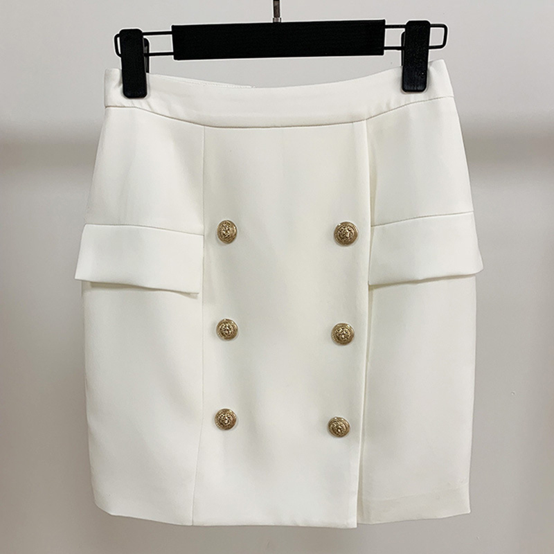 HIGH STREET est Career Skirt Womens Metal Lion Buttons Embellished Mini Skirt 210306