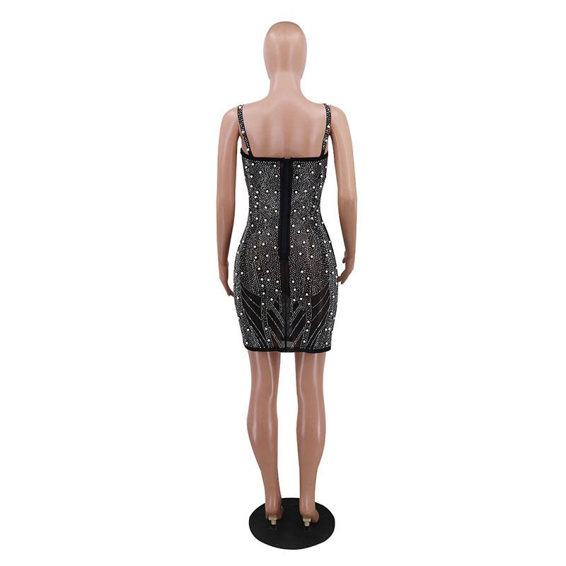 Sexy Beyprern Sparkle Sleeveless Sequins Pearl Crystal Party Dress Glitter Spagetti Straps Bodycon Celebrities Outfits Female Robes