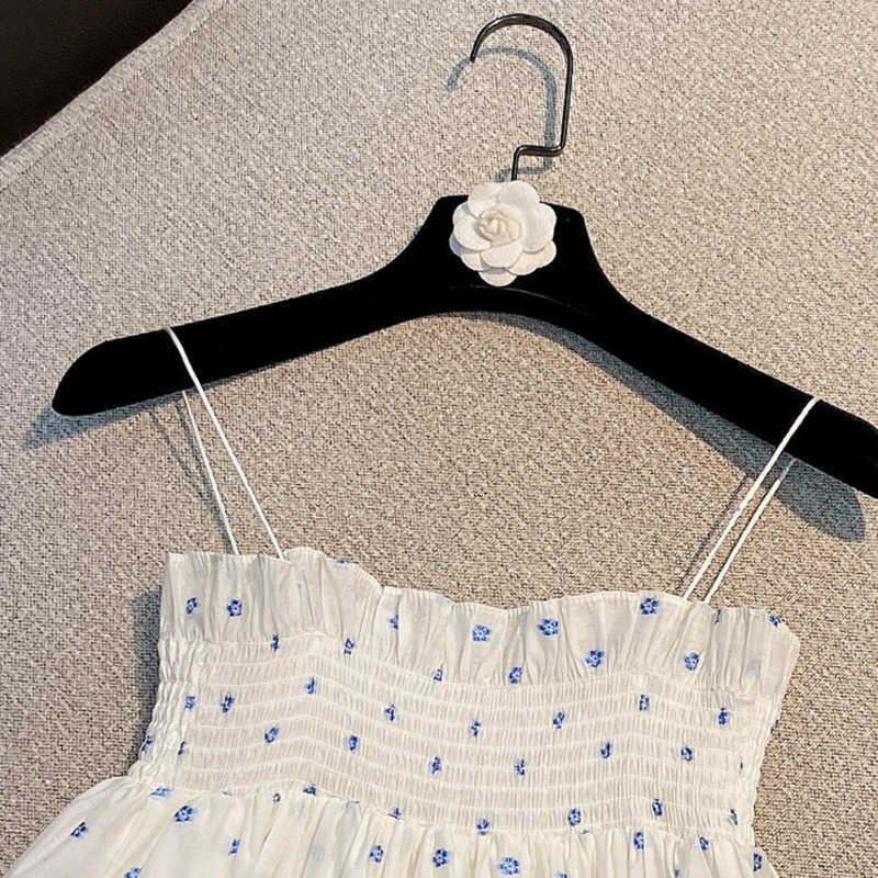 DEAT Women Printing Pleated Ruffles Sling Slim Camis Arrivals Sexy Fashion Temperament Spring Summer 11D439 210709