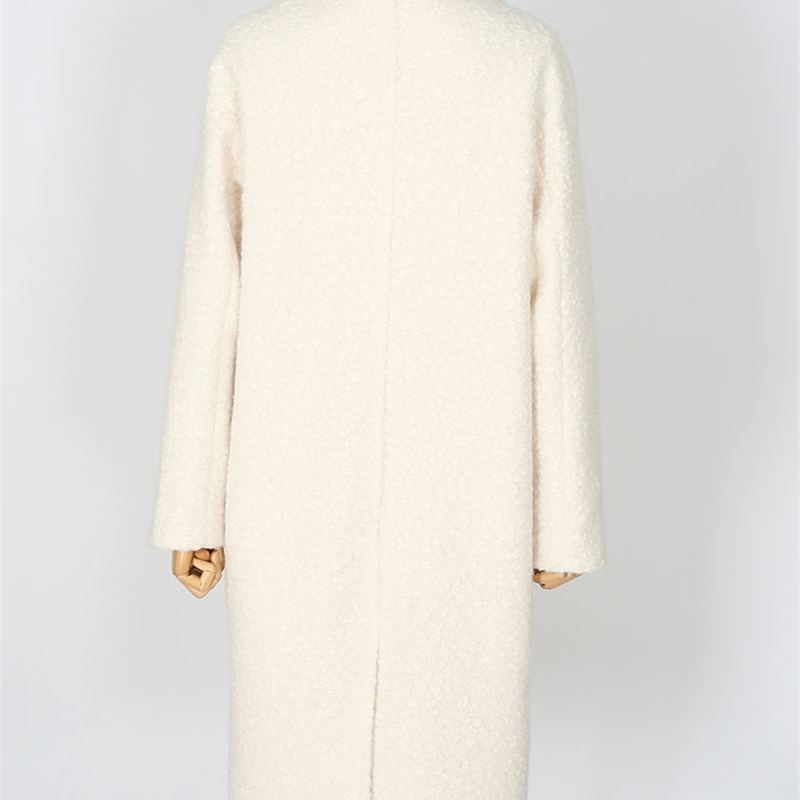 Abrigos mujer UK New Women Spring Winter Simple White Woolen Long Coat Female Notched Thick long Overcoat Casacos T190903