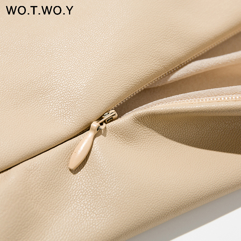 WOTWOY Elegant High-Waist Leather Skirt Women Solid Mid-Calf Women's Skirt Autumn Office Lady Straight Slim Fit Skirt Femme 210303