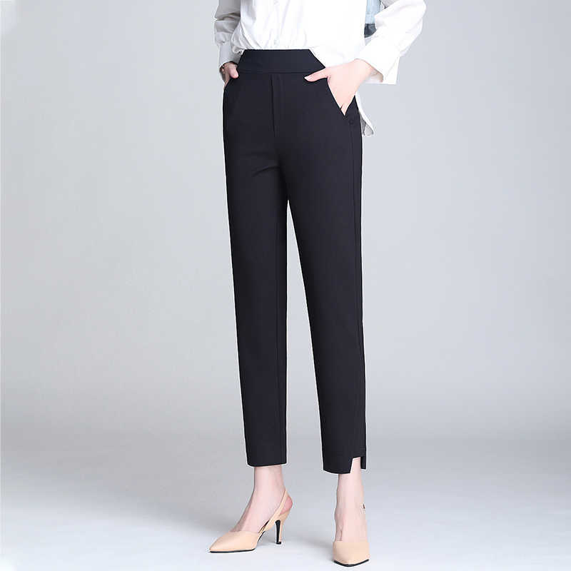 Trousers Women Ankle-length Capris Female Leggings Pantalon Femme Workwear Slim High Waist Elastic Casual Woman Pants 210608
