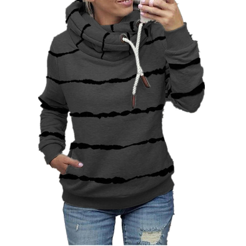 Women's Hoodies Sweatshirts European and American autumn winter printed hooded fleece striped sweater