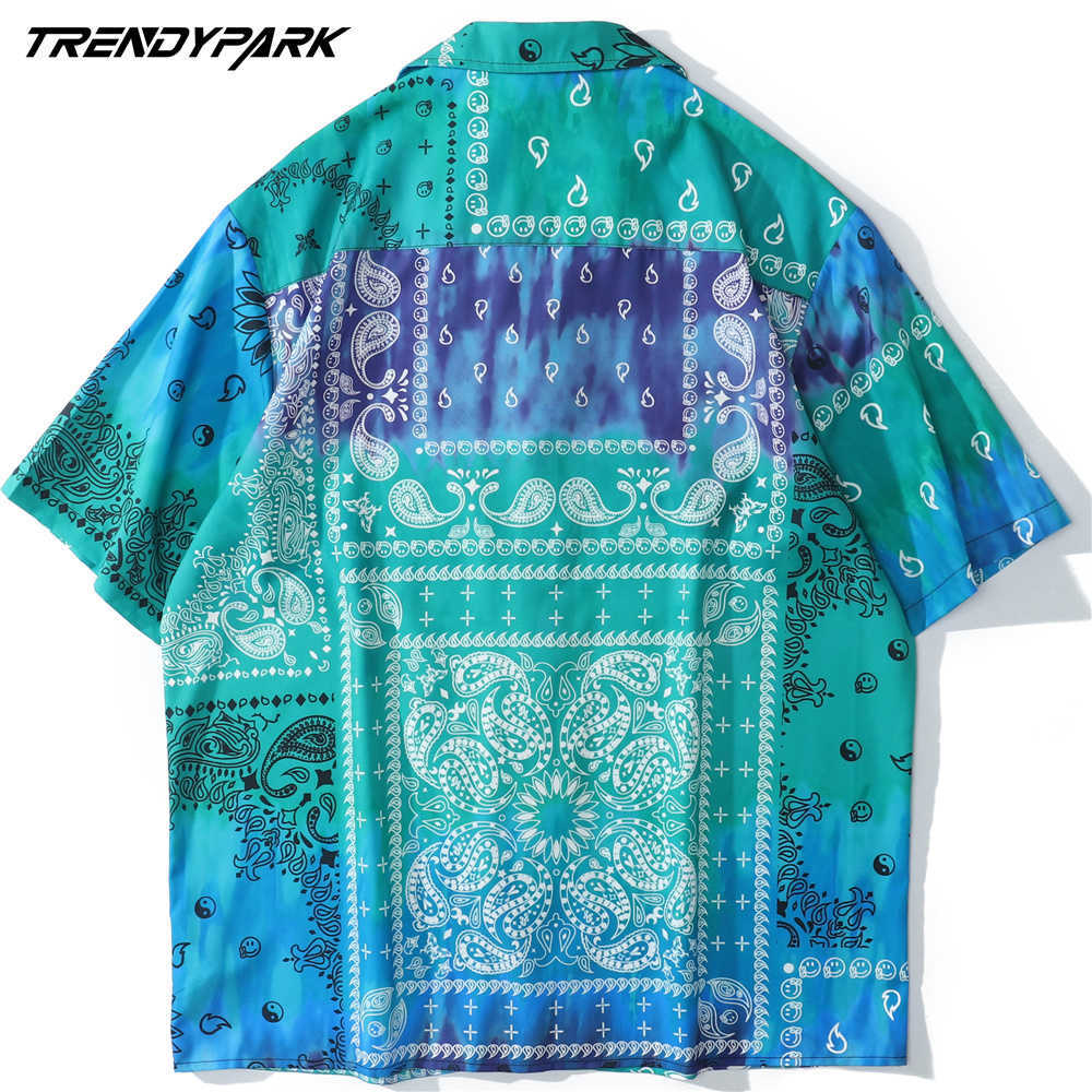 Men's Shirt Hawaiian Beach Holiday Paisley Vinatge Harajuku Short Sleeve Casual Shirt Oversized Summer Vacation Top Shirts 210601