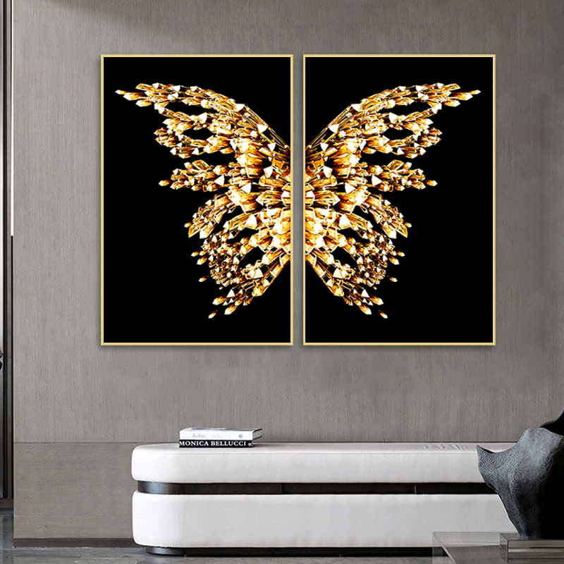 Black and Gold Butterfly Wings Abstract Canvas Painting Modern Art Wall Poster Prints Minimalist Pictures For Living Room Decor