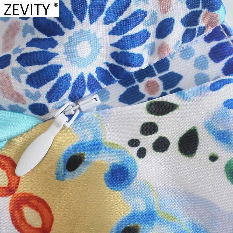 Zevity Women Vintage Cloth Patchwork Floral Print Knotted Sarong Skirt Faldas Mujer Female Side Zipper Chic Slim Vestidos QUN793 210619
