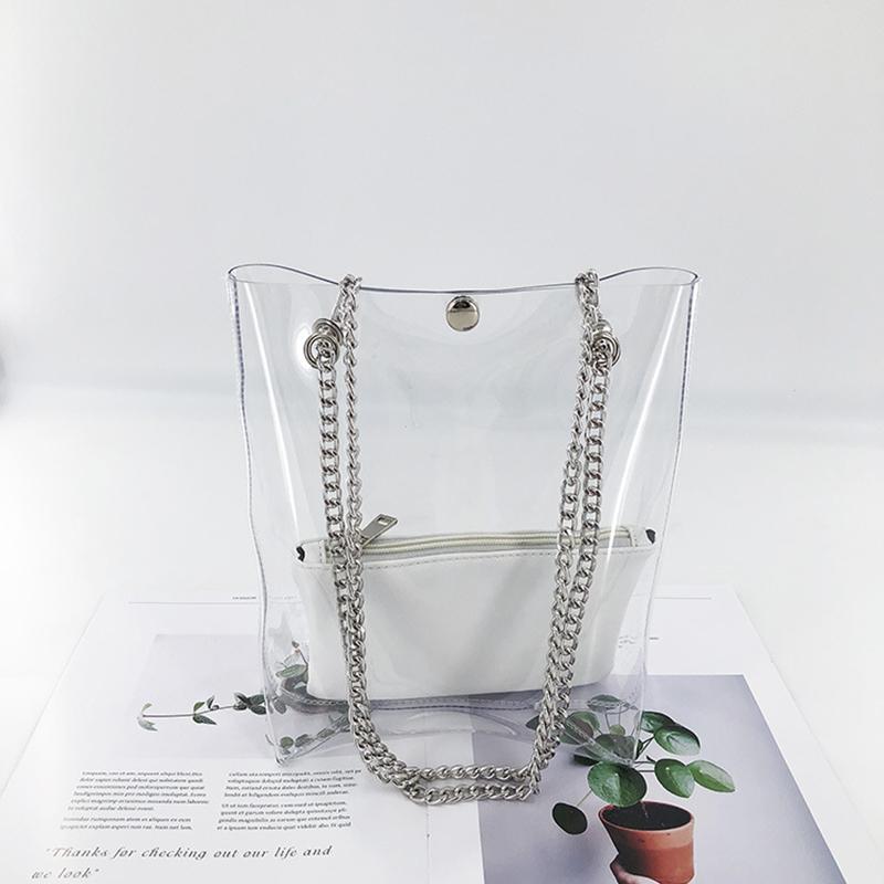 Large Capacity Chain Shoulder Bags Women Soft Surface Unlined Transparent Handbags Female Fashion PVC Summer Casual Tote Bag, Clear
Large Capacity Chain Shoulder Bags Women Soft Surface Unlined Transparent Handbags Female Fashion PVC Summer Casual Tote Bag, Clear