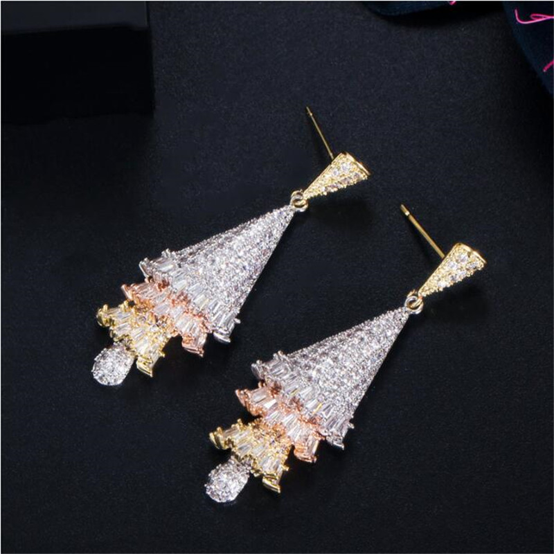 Dangle Earrings: Sterg Sier & Rose Gold Topaz CZ Gemstones
