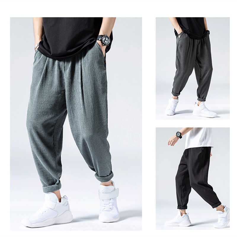 Summer Thin Ice Silk Casual Pants Men Fashion Hip Hop Loose Plus Size Quick Drying Pants Mens Clothing Harajuku Harem Pants Male 210930