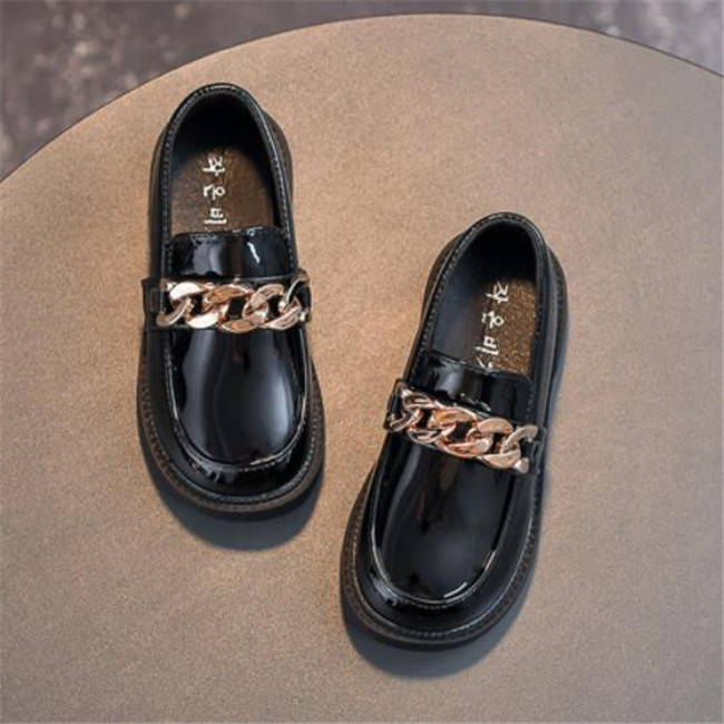 Kids Girls Casual Sneakers Black Leather Shoes Spring Autumn Loafers Toddler Boys Chain Slip on Shoes White Boat Shoe For Children