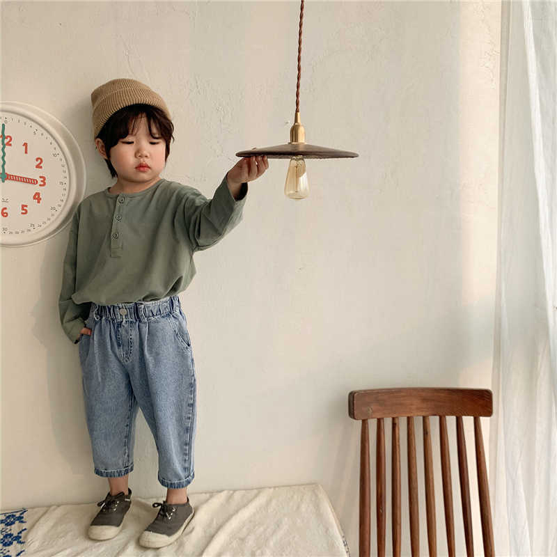 Korean style spring girls boys loose casual jeans 2-6 years kids children elastic all-match denim pants 210615