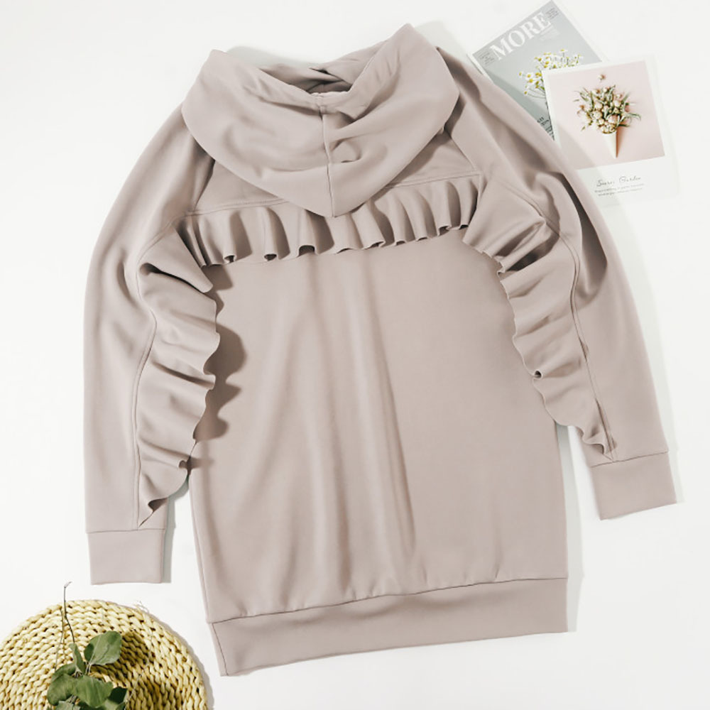 Hoodies Women Ruffled Drop-shoulder Pullover Autumn Slim Outwear Tops Casual Sweatshirt Hoody Basic Hoodies Sweatshirt 201212