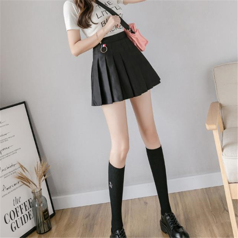 Women Short Pleated Korean Slim Fit High Waist Solid Preppy Style Empire Skirts Girls Fashion Mini A-line Skirt 210309