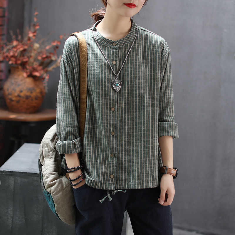 Autumn Arts Style Women Long Sleeve Loose Striped Shirts Stand Collar Vintage Cotton Linen Blouse Plus Size Ladies Tops D411 210608, Green
Autumn Arts Style Women Long Sleeve Loose Striped Shirts Stand Collar Vintage Cotton Linen Blouse Plus Size Ladies Tops D411 210608, Green