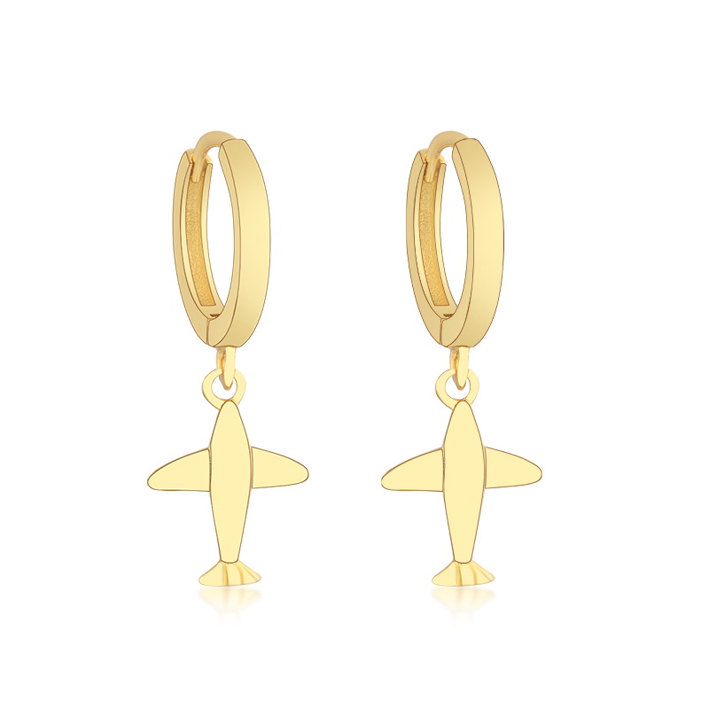 Authentic 925 Sterling Silver Gold Color Aircraft Pendant Hoop Earrings Women Girls Childlike Cute Airplane Jewelry Gift Bijoux