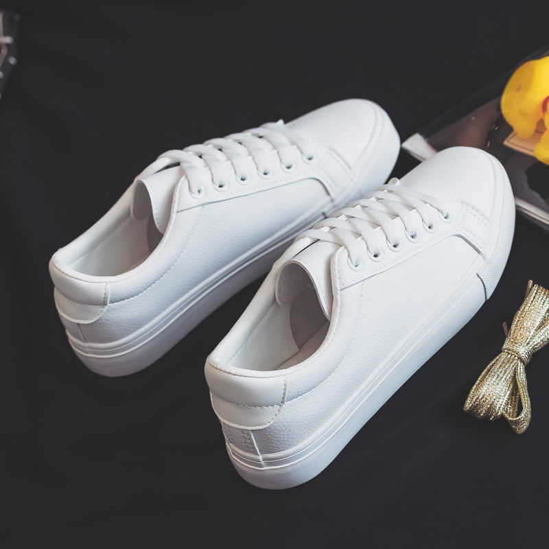 Fashion Shoes Women's Vulcanize Spring New Casual Classic Solid Color Pu Leather Women White Sneakers Y0907
