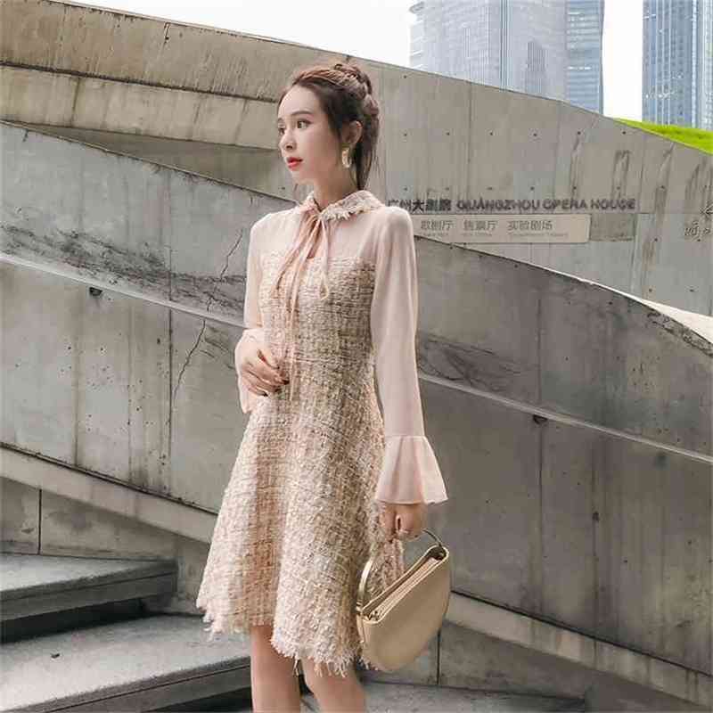 Autumn Flare Long Sleeve Bodycon Tweed Patchwork Dress Female Elegant Bow Tie Ruffle Collar Vestido Robe Femme Jurken 210603, Picture color
Autumn Flare Long Sleeve Bodycon Tweed Patchwork Dress Female Elegant Bow Tie Ruffle Collar Vestido Robe Femme Jurken 210603, Picture color