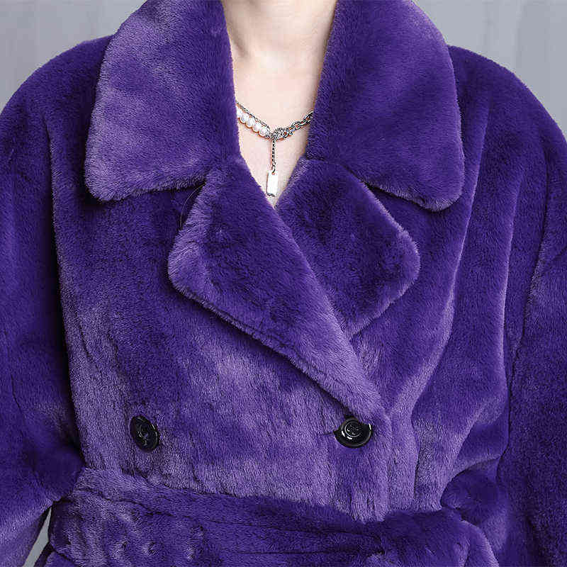 Nerazzurri Winter Oversized Purple Warm Fluffy Soft Faux Fur Coat Women long Sleeve Belt Runway Loose Casual Korean Fashion 211123