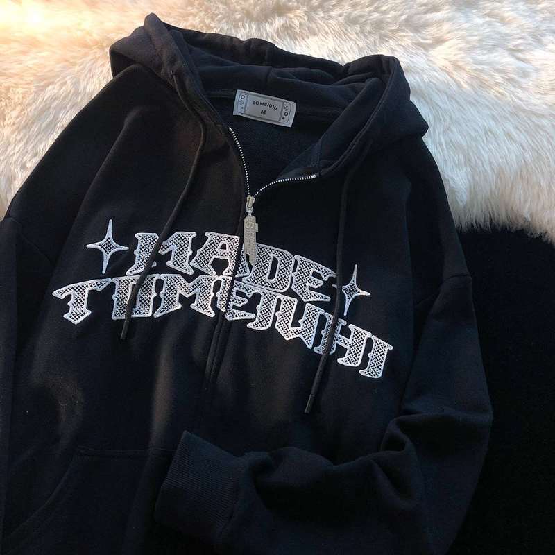 Letters Print Sweatshirt Y2k Zip-up Hoodie Hip Hop Streetwear Kawaii Harajuku Grunge E-girl Outwear Pink Tops Hoodies Women 220311