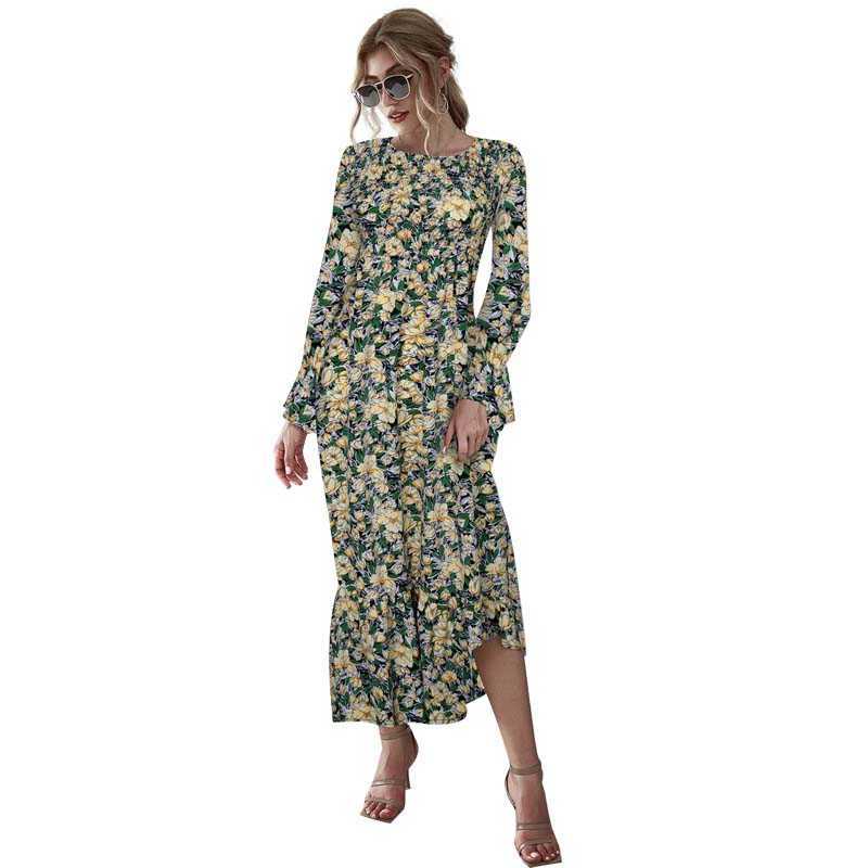 Floral Print O Neck Long Sleeve High Waist Ruffle Elegant Dress Women Casual Boho Streetwear Beach Party Temperament Dresses 210608, Yellow floral
Floral Print O Neck Long Sleeve High Waist Ruffle Elegant Dress Women Casual Boho Streetwear Beach Party Temperament Dresses 210608, Yellow floral