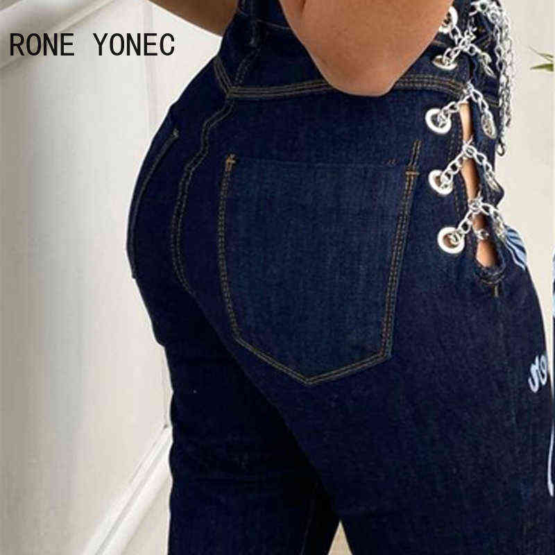 Women Solid Casual Letter Pattern Metal Decoration Skinny Denim Cropped Jeans 211129