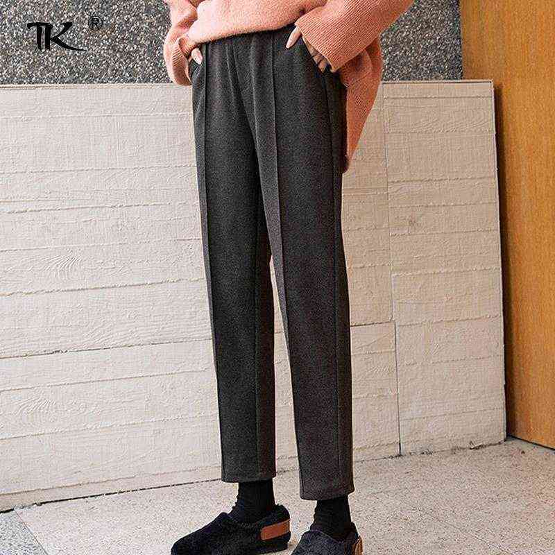 Women Solid Straight Harem Pants High Waist Loose Thick Trousers Office Lady Basic Casual Pant Autumn Winter Fashion 211115