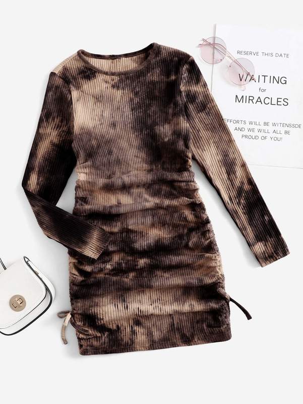 Girls Ruched Drawstring Side Tie Dye Dress SHE