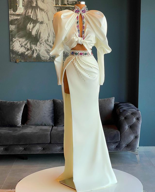 2022 Plus Size Arabic Aso Ebi Two Pieces Luxurious Prom Dresses High Split Sexy Evening Formal Party Second Reception Gowns Dress ZJ253