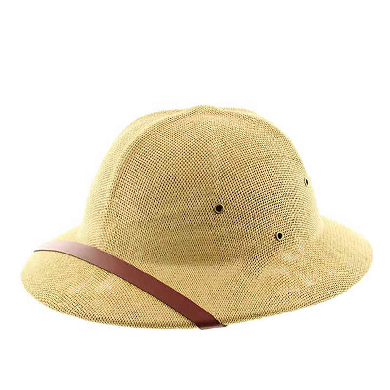 Child Toquilla Straw Helmet Pith Sun Hat For Boy Girl Vietnam War Army Parent-child Dome Safari Jungle Miners Cap 220105