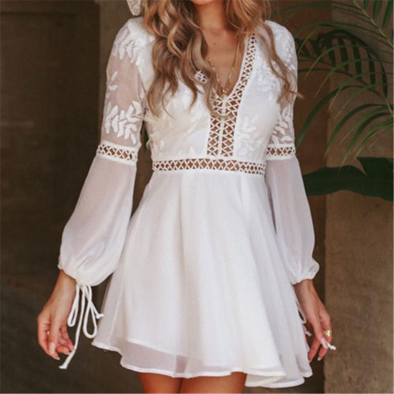 Summer Women V-Neck Long Sleeve Hollow Out Mini Dress Fashion Casual Sexy White Lace High Waist Sundress Beach Vacation Vestido
Summer Women V-Neck Long Sleeve Hollow Out Mini Dress Fashion Casual Sexy White Lace High Waist Sundress Beach Vacation Vestido