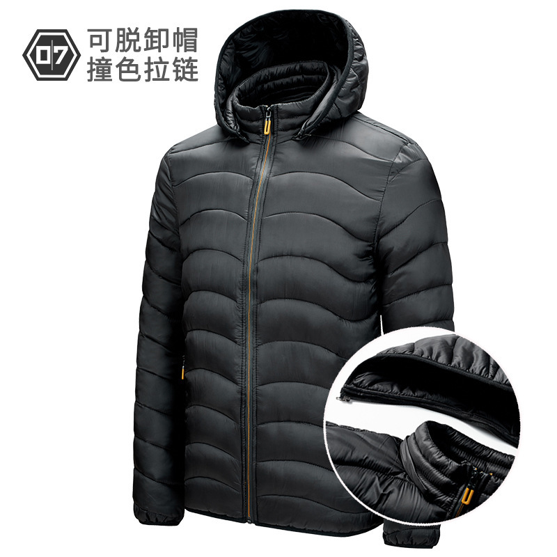 21 new autumn and winter hooded ribs coat men's light down cotton padded cloth, Black
21 new autumn and winter hooded ribs coat men's light down cotton padded cloth, Black