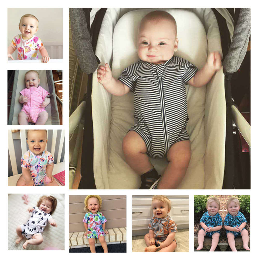 Summer short sleeve one-piece baby cotton climbing clothes for boys and girls, White