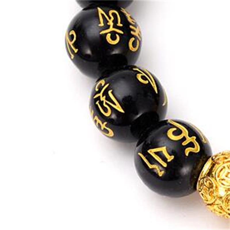 Bangle Feng Shui Obsidian Stone Beads Braceletes Men Women Unisex Wristband Gold Black Pixiu Wealth and Good Luck Women Bracelet 1