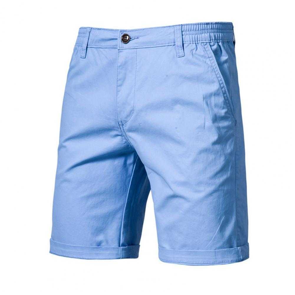 Men Elastic Waist Shorts Solid Color All-Match Mid Waist Straight Business Fash…