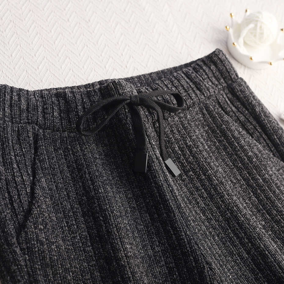 Thicken Sweater Pants Women Fall Winter Wide Leg Pant Loose Straight Large Size High Waist Casual Trousers Lace-up Elastic 210601