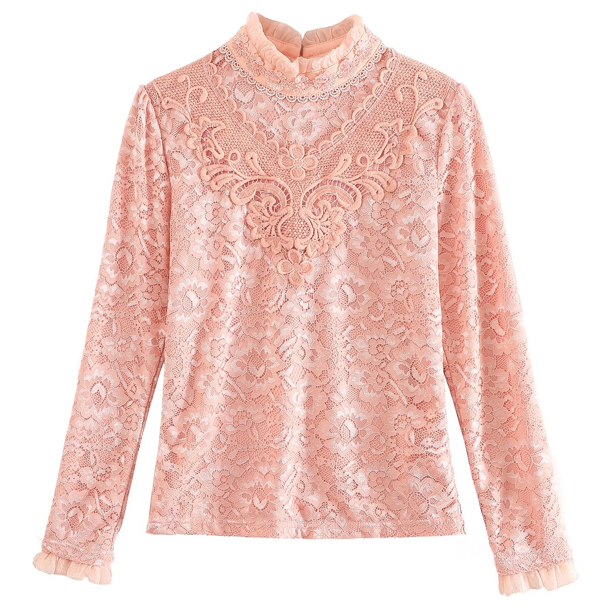 Autumn Blouse For Women Long Sleeve Lace Shirts For Women Tops White And Pink Tops Stand Solid Spliced Plus Size 6753 50 210225