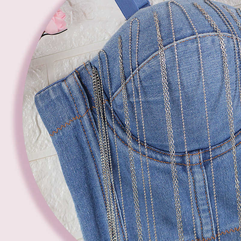 Women Corset Tops Denim Bra Clothing Elegant Crop Sexy Party Bustier Vest Camis Cropped Woman Tanks 210527