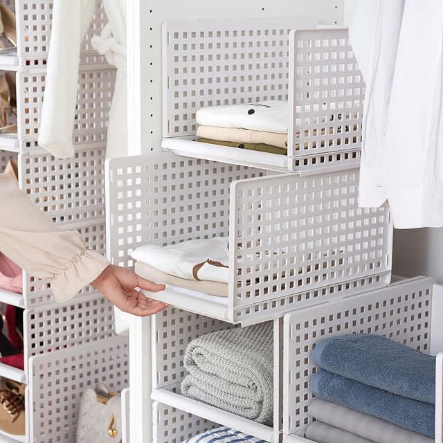 

Stackable Wardrobe Closet Storage Racks Organizers Basket Plastic Drawer Foldable Cloth Shelve Rack Layered Separator Assemble Shelf YL0285